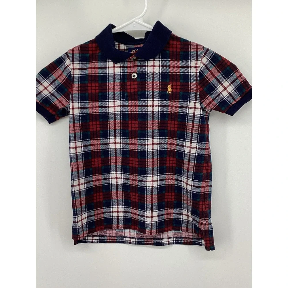 Boys Polo‎ Ralph Lauren Plaid Short Sleeve Plaid Golf Polo- 6